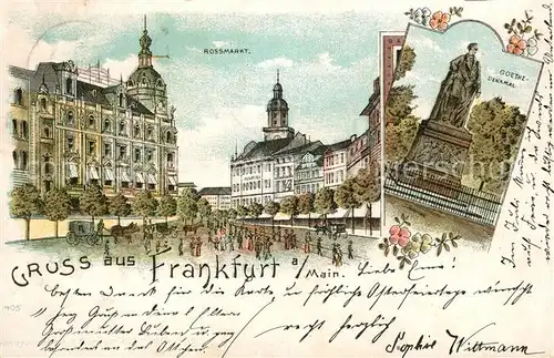 AK / Ansichtskarte Frankfurt_Main Rossmarkt Goethedenkmal Statue Litho Frankfurt Main