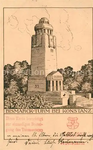 AK / Ansichtskarte Konstanz_Bodensee Bismarckturm Zeichnung Kuenstlerkarte Konstanz_Bodensee