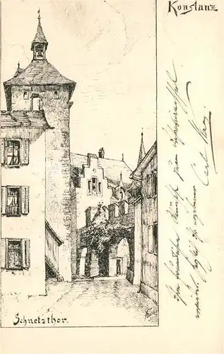 AK / Ansichtskarte Konstanz_Bodensee Schnetztor Zeichnung Kuenstlerkarte Konstanz_Bodensee