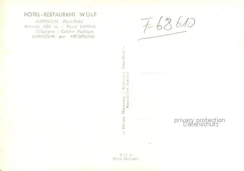 AK / Ansichtskarte Markstein_Le Hotel Restaurant Wolf Markstein_Le