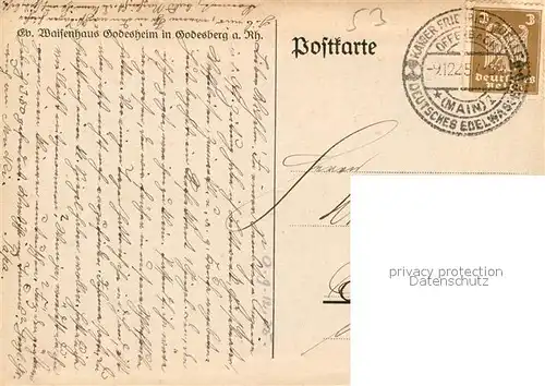 AK / Ansichtskarte Bad_Godesberg Evangelisches Waisenhaus und Erziehungsanstalt Godesheim Zeichnung Kuenstlerkarte Bad_Godesberg