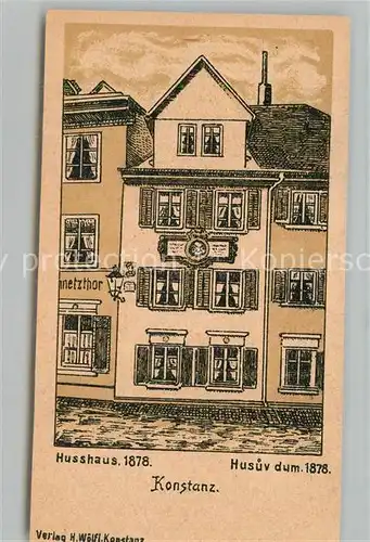 AK / Ansichtskarte Konstanz_Bodensee Husshaus 1878 Zeichnung Kuenstlerkarte Konstanz_Bodensee