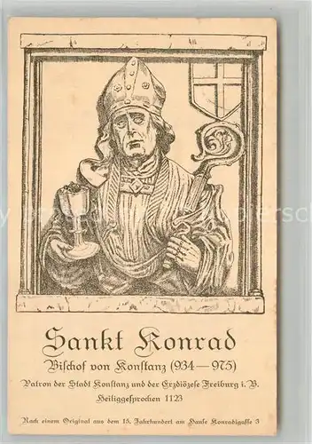 AK / Ansichtskarte Konstanz_Bodensee Sankt Konrad Bischof Zeichnung Kuenstlerkarte Festkarte St Konradi Jubilaeum 1923 Konstanz_Bodensee