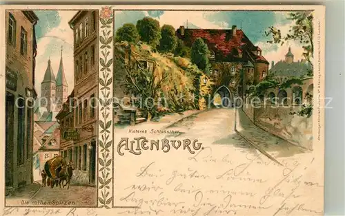 AK / Ansichtskarte Altenburg_Thueringen Rote Spitzen Doppelturm Wahrzeichen Hinteres Schlosstor Kuenstlerkarte Altenburg Thueringen