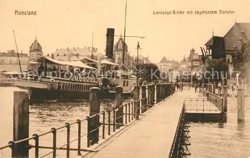 AK / Ansichtskarte Konstanz_Bodensee Landungsbr?cke abgehender Dampfer Konstanz_Bodensee