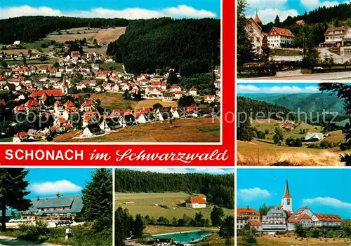 AK / Ansichtskarte Schonach_Schwarzwald Panorama Kirche Stadtansichten Schonach Schwarzwald