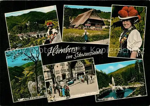 AK / Ansichtskarte Hornberg_Schwarzwald Viadukt Schloss Forellenteich Hornberger Schie&#223;en Apfelfelsen Tracht Hornberg Schwarzwald