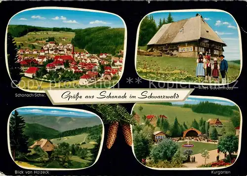 AK / Ansichtskarte Schonach_Schwarzwald Panorama Altes Bauernhaus Kurgarten Schonach Schwarzwald