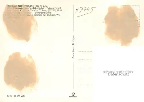 AK / Ansichtskarte Schonach_Schwarzwald Gasthaus Pension Wilhelmsh&#246;he  Schonach Schwarzwald