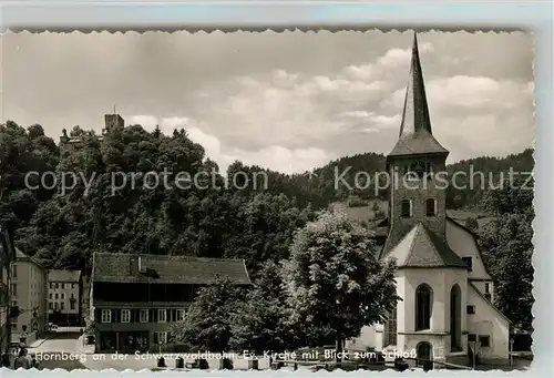 AK / Ansichtskarte Hornberg_Schwarzwald Evangelische Kirche Blick zum Schloss Hornberg Schwarzwald