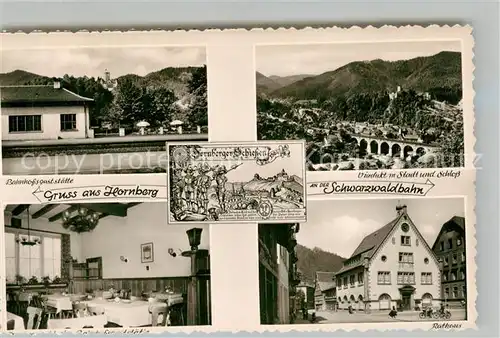 AK / Ansichtskarte Hornberg_Schwarzwald Bahnhofsgastst&#228;tte Viadukt Stadt Schloss Rathaus Gastst&#228;tte Hornberg Schwarzwald