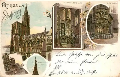AK / Ansichtskarte Strassburg_Elsass Muenster Turmspitze Kanzel Astronomische Uhr Storchennest Strassburg Elsass