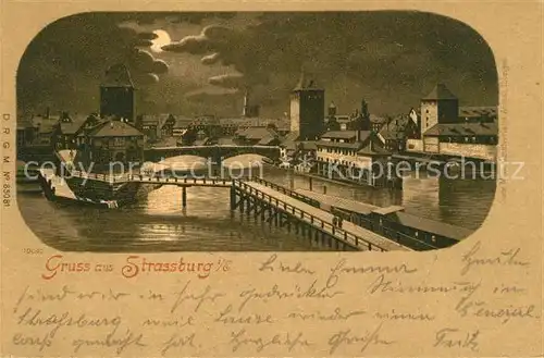 AK / Ansichtskarte Strassburg_Elsass Stadtbild mit Rheinbruecken im Mondschein Strassburg Elsass