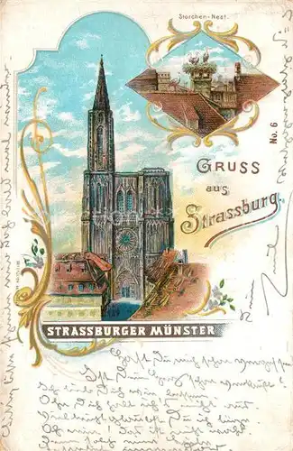 AK / Ansichtskarte Strassburg_Elsass Muenster Storchennest Litho Strassburg Elsass