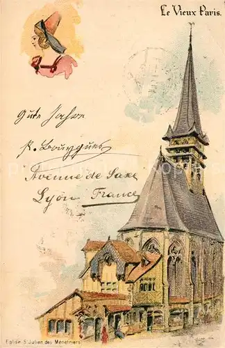 AK / Ansichtskarte Paris Le Vieux Paris Eglise Saint Julien des Menetriers Kuenstlerkarte Paris