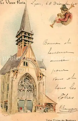 AK / Ansichtskarte Paris Le Vieux Paris Eglise Saint Julien des Menetriers Trompeter Kuenstlerkarte Paris