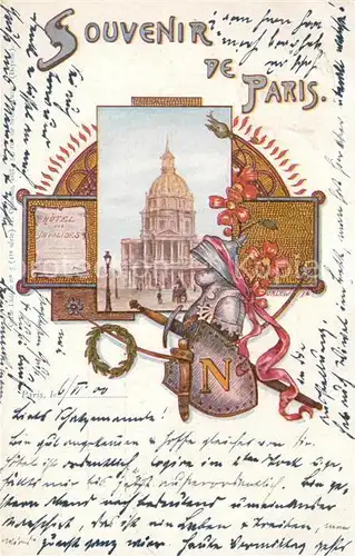 AK / Ansichtskarte Paris Hotel des Invalides Souvenir de la ville Ritterruestung Kuenstlerkarte Paris
