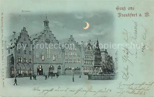 AK / Ansichtskarte Frankfurt_Main Roemer Gerechtigkeitsbrunnen im Mondschein Frankfurt Main