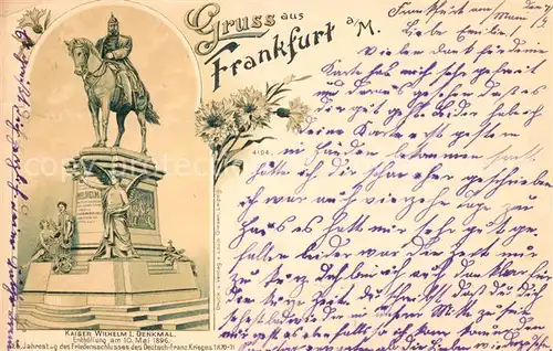 AK / Ansichtskarte Frankfurt_Main Kaiser Wilhelm I Denkmal Reiterstandbild Kuenstlerkarte Frankfurt Main