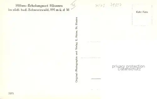AK / Ansichtskarte Haeusern_Schwarzwald Panorama Erholungsort Haeusern Schwarzwald