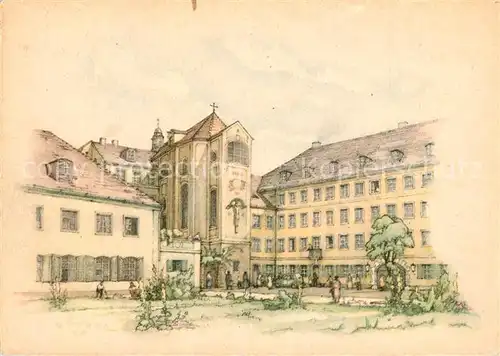 AK / Ansichtskarte Muenchen Hoefe hinter der Johann Nepomuk Kirche Kuenstlerkarte Muenchen