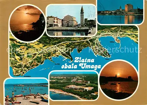 AK / Ansichtskarte Umag_Umago_Istrien Abendstimmung Strand Panoramen Umag_Umago_Istrien