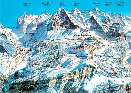 AK / Ansichtskarte Jungfraujoch Panoramakarte Winter Jungfraujoch