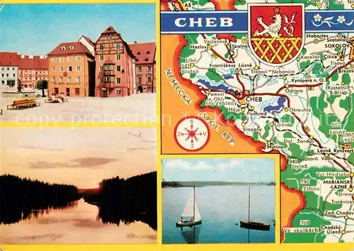 AK / Ansichtskarte Cheb Stadtansichten Panoramakarte Segelboote Cheb