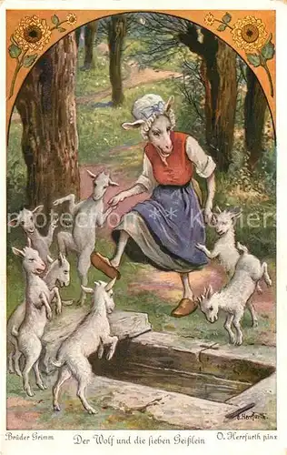 AK / Ansichtskarte Maerchen_Sagen Der Wolf und die sieben Geisslein O. Herrfurth Nr. 4521 Serie 265 Brueder Grimm  Maerchen Sagen