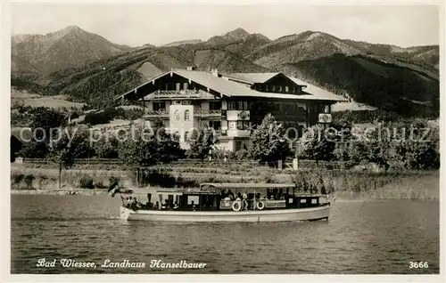 AK / Ansichtskarte Bad_Wiessee Landhaus Hanselbauer Fahrtgastschiff Ansicht vom Tegernsee aus Bad_Wiessee