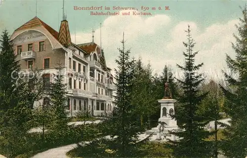 AK / Ansichtskarte Bonndorf_Schwarzwald Bahnhofhotel Kurhaus Denkmal Bonndorf Schwarzwald