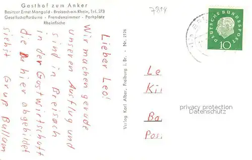 AK / Ansichtskarte Breisach_Rhein Gasthof zum Anker Restaurant Gartenterrasse Stadtbild mit Muenster Breisach Rhein
