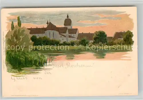 AK / Ansichtskarte Insel_Reichenau Uferpartie am See Kloster Kuenstlerkarte Deutsche Reichspost Insel Reichenau