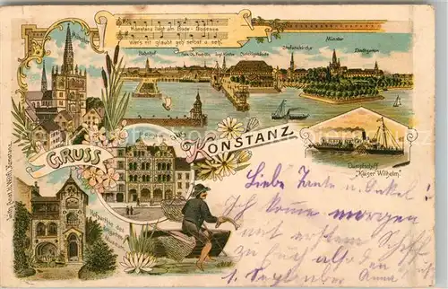 AK / Ansichtskarte Konstanz_Bodensee Hafen Altstadt Muenster Rathaus Museum Dampfschiff Kaiser Wilhelm Angler Litho Deutsche Reichspost Konstanz_Bodensee