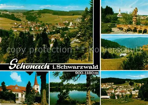 AK / Ansichtskarte Schonach_Schwarzwald Panorama Brunnen Kirche  Schonach Schwarzwald