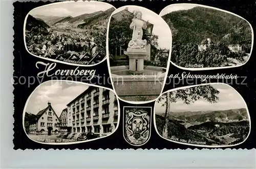 AK / Ansichtskarte Hornberg_Schwarzwald Panorama Schlossberg Stadtbrunnen Hotel B&#228;ren Rathaus Hornberg Schwarzwald