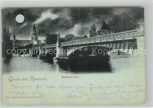 AK / Ansichtskarte Konstanz_Bodensee Rheinbr?cke Mondschein Konstanz_Bodensee
