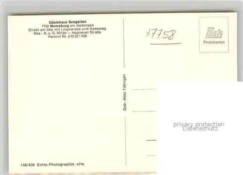 AK / Ansichtskarte Meersburg_Bodensee Gaestehaus Seegarten Meersburg Bodensee