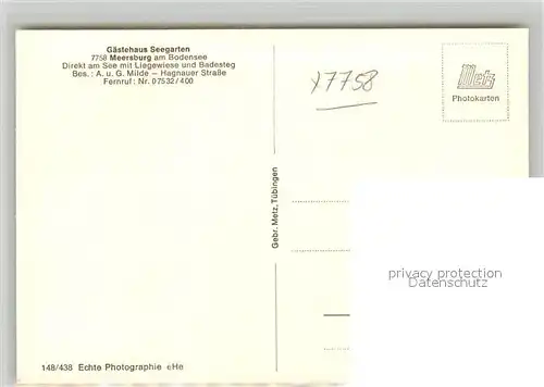 AK / Ansichtskarte Meersburg_Bodensee Gaestehaus Seegarten Meersburg Bodensee