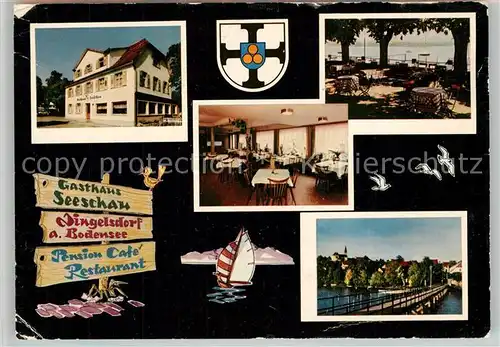 AK / Ansichtskarte Dingelsdorf_Bodensee Gasthaus Seeschau Pension Cafe Restaurant Terrasse Seebruecke Dingelsdorf Bodensee