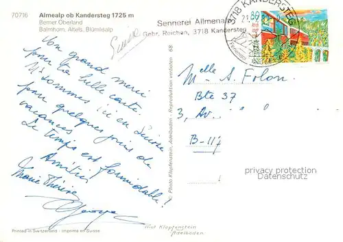 AK / Ansichtskarte Kandersteg_BE Almealp Luftseilbahn Balmhorn Kandersteg_BE