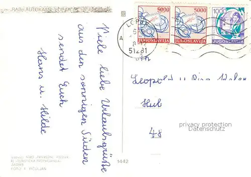 AK / Ansichtskarte Rab_Croatia Autokamp Lopar Strand Segelboote Rab_Croatia