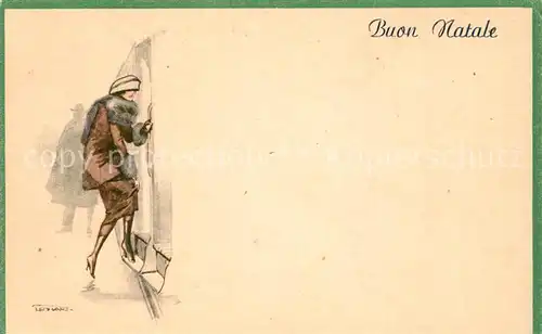 AK / Ansichtskarte Weihnachten Frau Wintermode Eisenbahn  Weihnachten