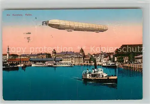 AK / Ansichtskarte Konstanz_Bodensee Hafenpartie mit Zeppelin Konstanz_Bodensee