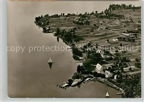 AK / Ansichtskarte Insel_Reichenau_Bodensee Fliegeraufnahme mit Strand Hotel Seeschau 