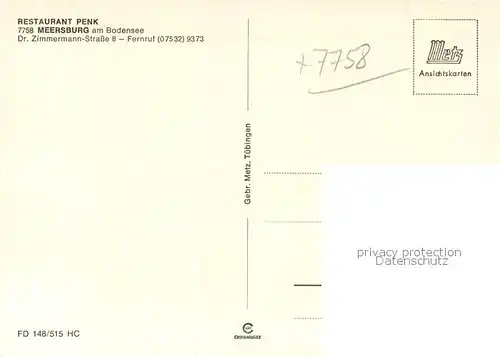 AK / Ansichtskarte Meersburg_Bodensee Bodenseefaehre Restaurant Penk Gaststube Terrasse Meersburg Bodensee