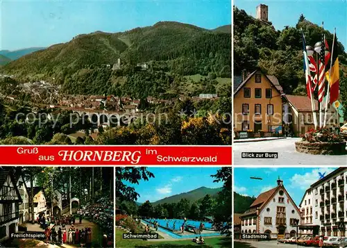 AK / Ansichtskarte Hornberg_Schwarzwald Schwarzwaldbahn Burgblick Freilichtspiele Schwimmbad Stadtmitte Hornberg Schwarzwald