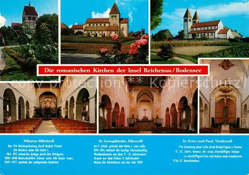 AK / Ansichtskarte Insel_Reichenau_Bodensee Muenster Mittelzell St Georgskirche Oberzell St Peter und Paul Niederzell 