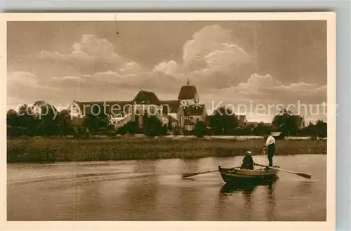 AK / Ansichtskarte Insel_Reichenau_Bodensee Kirche Mittelzell Fischerboot 