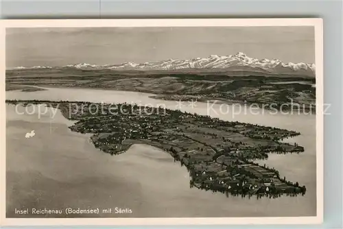 AK / Ansichtskarte Insel_Reichenau_Bodensee Fliegeraufnahme mit Saentis 